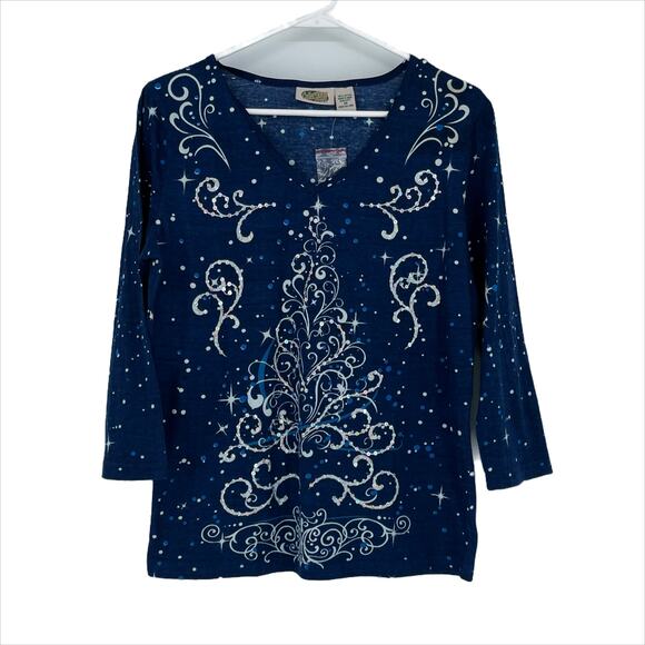 Collections Etc. Miss Coba Embellished Holiday Tree Top in Blue Size Medium - Picture 1 of 6